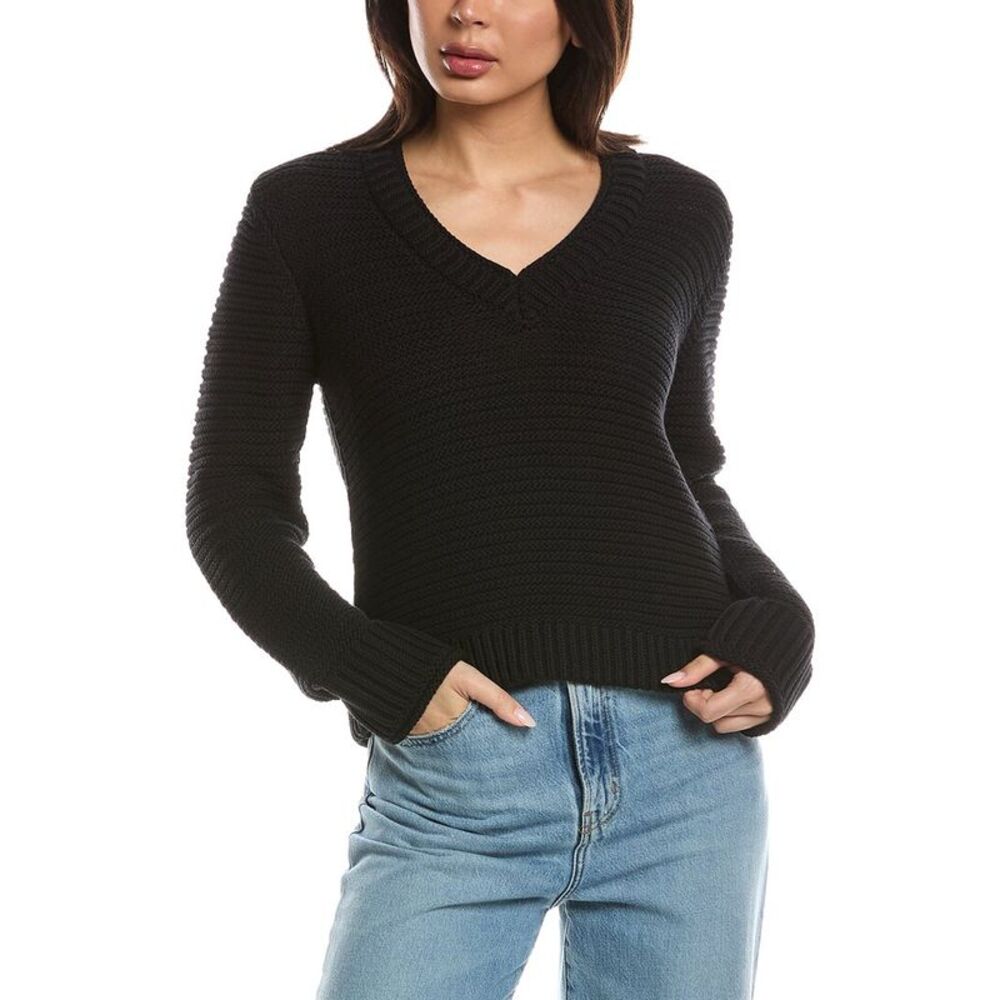 Michael Stars Womens Linda V-Neck Pullover, Black